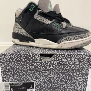 Air Jordan 3 Retro Black and Green Sneakers